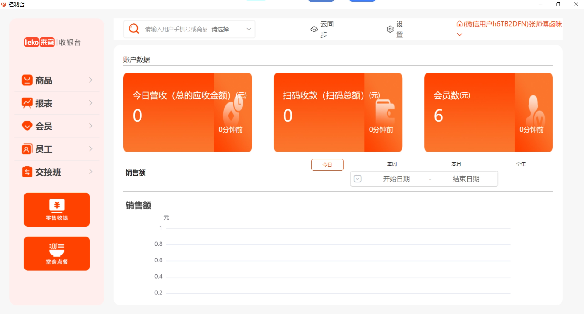 来客收银台后台：营收与会员数据